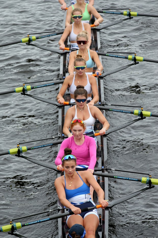 Cambridge, MA - October 20: Rowers practice along the Charles River during the Head of the Charles Regatta. (Matt Stone/Boston Herald)