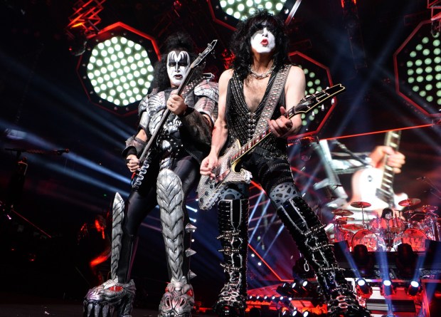 OAKLAND, CA - MARCH 6: KISS members, Gene Simmons and Paul Stanley, perform during their concert at the Oakland Arena in Oakland, Calif., on Friday, March 6, 2020. (Doug Duran/Bay Area News Group)