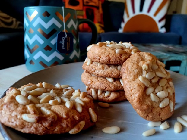 Pignoli cookies pair nicely with tea, coffee or espresso (with or without Amaretto).